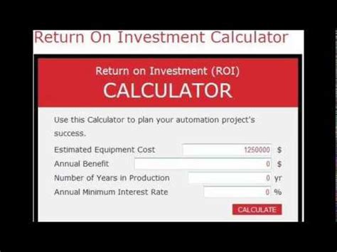 return  investment calculator training youtube
