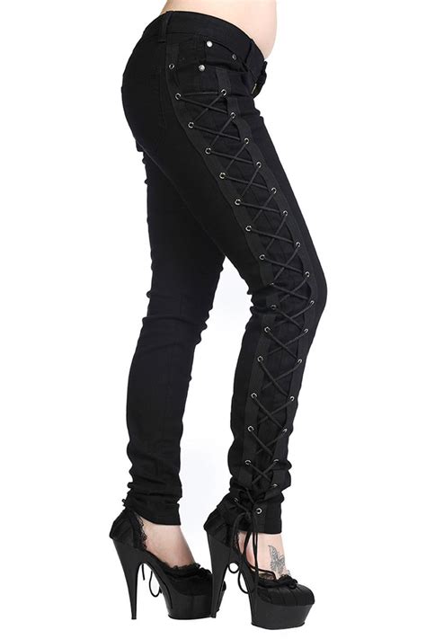 gothic rockabilly steampunk cyber black side corset skinny jeans pants