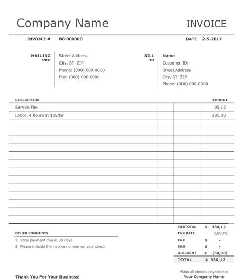 sample printable invoice