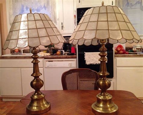 vintage brass table lamps  capiz shell lamp shades scalloped