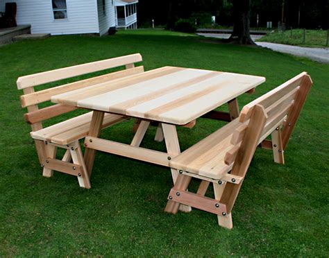 42 Wide Red Cedar Traditional Picnic Table W Backed Benches