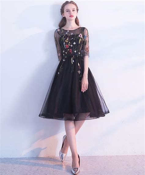 Cute Black Lace Short Prom Dress Black Evening Dress