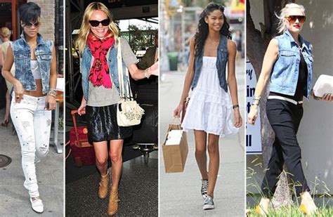 celebrities in denim vests casual outfits clothes fashion