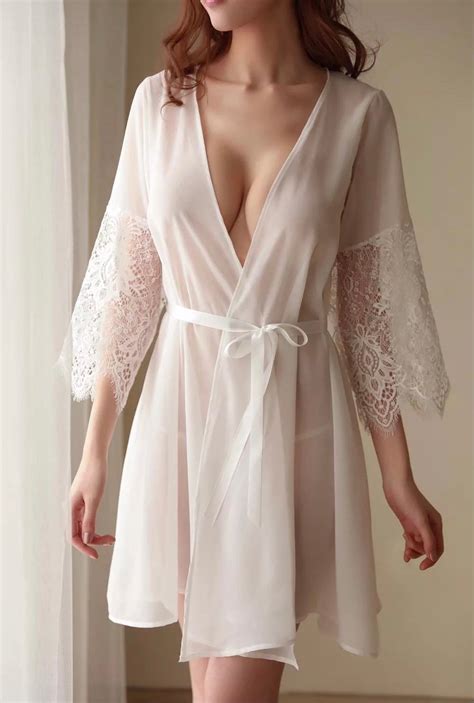 Bathrobe With Lace Sexy Nightwear Lingerie Lingerie Night Etsy