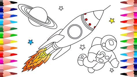 draw  colour rocket planet  astronaut space colouring