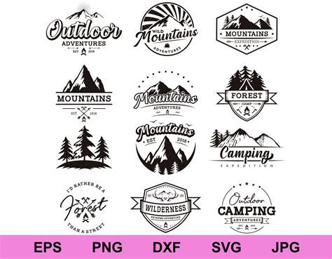 outdoor adventure logo set  collection silhouette design etsy uk