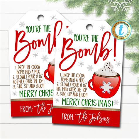 christmas gift tags hot cocoa bomb hot chocolate recipe tag