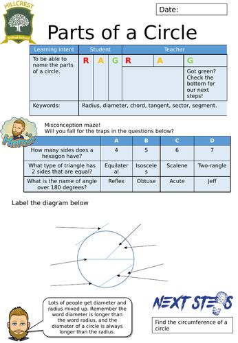 Parts Of A Circle Worksheet Teaching Resources