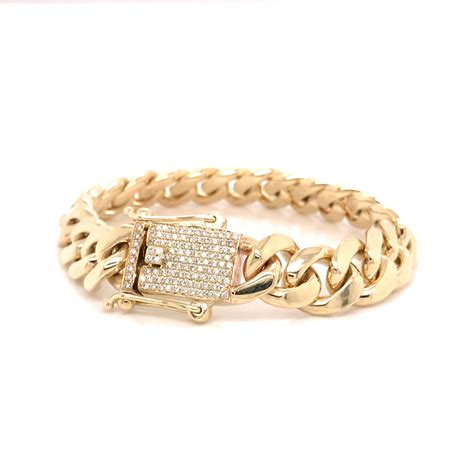 gold cuban bracelet  diamond clasp  mm top jewellery
