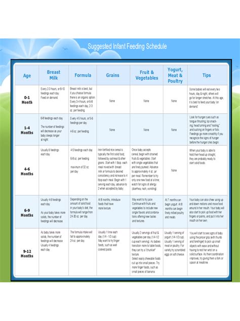 suggested infant feeding schedule chart edit fill sign