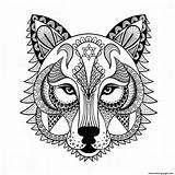 Maschera Lupo Colouring Zentangled Print Everfreecoloring Etnica Amuleto Mascotte Ornamentale Wolves Amulet Tribal sketch template