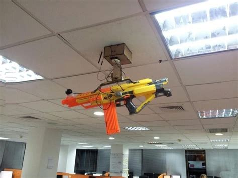 ceiling mounted nerf gun  webcam  controlled  smartphone rawesome