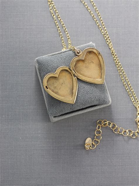 gold heart locket necklace gold filled large vintage photo pendant