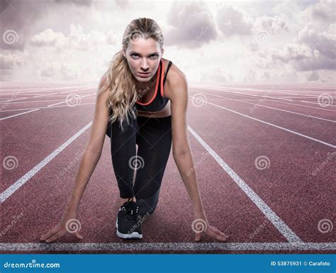 concentrated runner  starting position stock image image