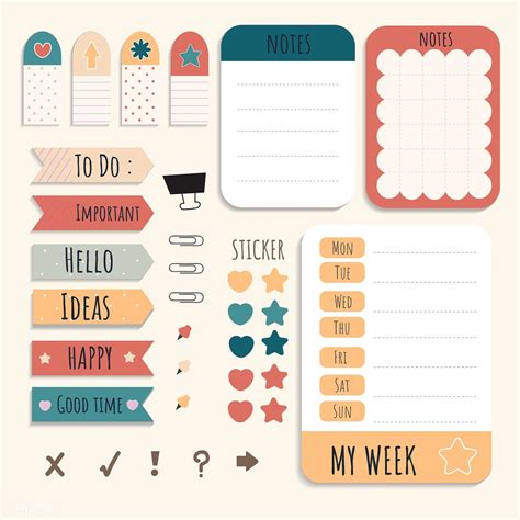 cute sticky note papers printable set  image  rawpixelcom