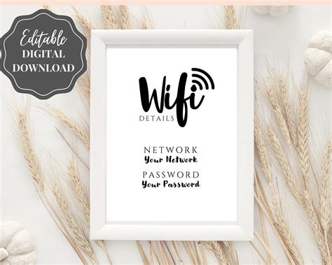 wifi password sign editable wifi sign printable template  etsy
