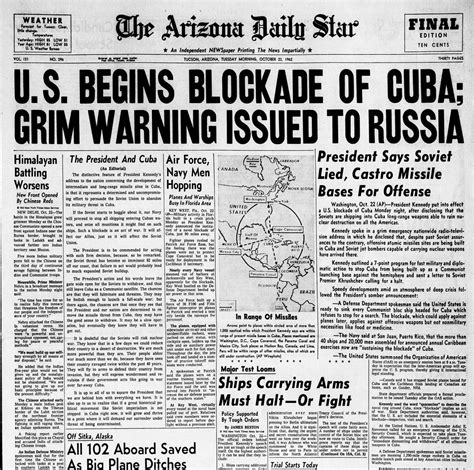 oct  arizona daily star front pages cuban missile crisis tucson