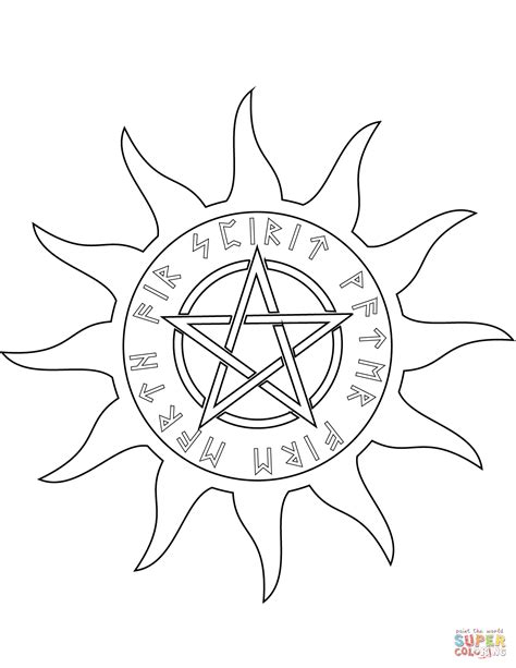 Wiccan Pentagram Drawings Sketch Coloring Page