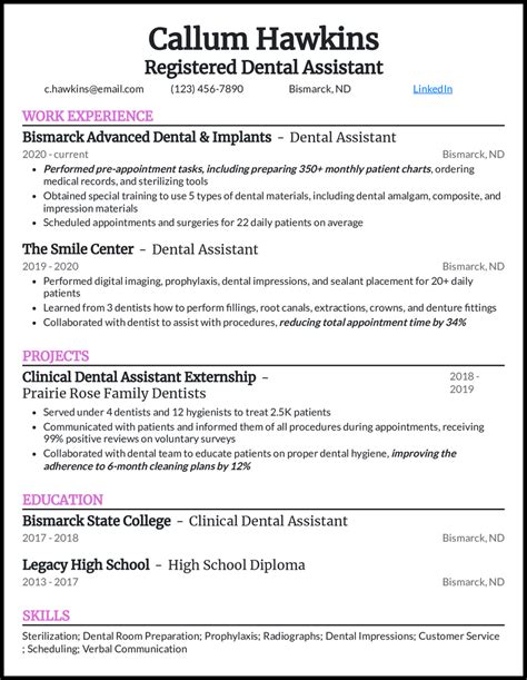 dental assistant resume examples  work