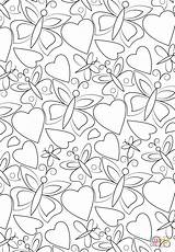 Coloring Butterflies Hearts Pattern Pages Printable sketch template