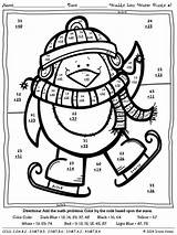 Math Addition Digit Color Penguin Worksheets Coloring Multiplication Printables Regrouping Winter Christmas Subtraction Printable Code Grade Puzzles Number Worksheet Maths sketch template