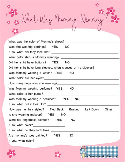 printable   mommy wearing baby shower game