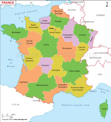 france map carte de france political map  france