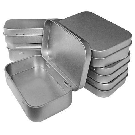 metal box tin plated container pcs hinged lid small empty storage mint