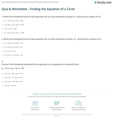 equations  circles worksheet answers worksheet project list