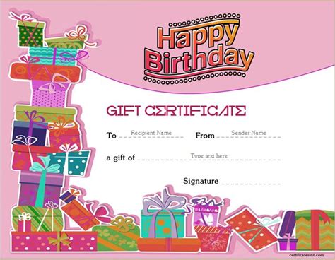 birthday gift certificate sample templates  word professional
