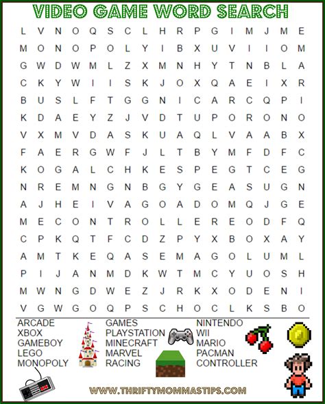 video game themed word search  kids thrifty mommas tips