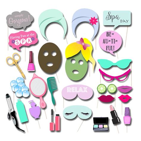 spa day photobooth props instant  printable party etsy