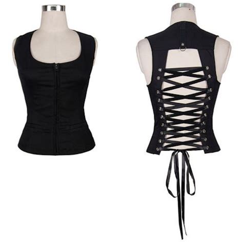 women black sleeveless gothic punk rock fashion top clothing shop sku