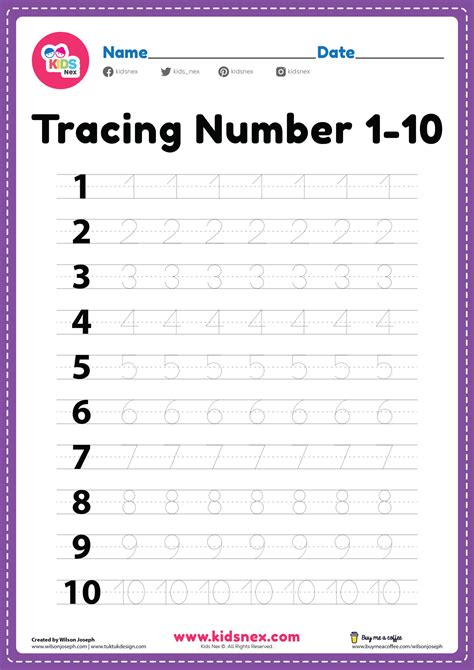 tracing number   worksheet   printable  kids