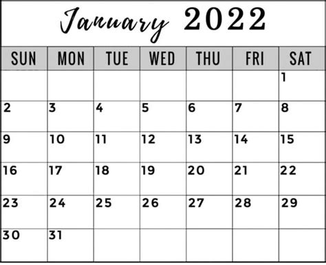 printable january  calendar landscape template