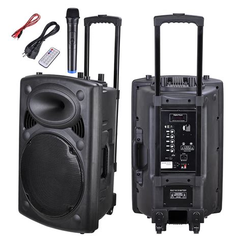 yescom ww portable bluetooth active pa speaker mic amp usb sd lcd fm remote  wireless