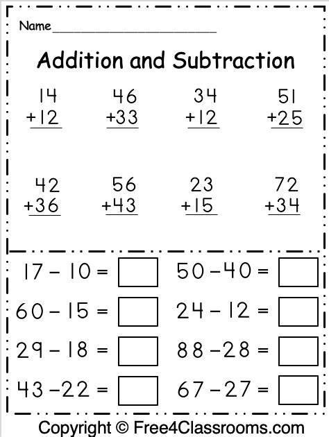 addition  subtraction worksheet  students  practice  math