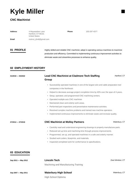 cnc machinist resume examples