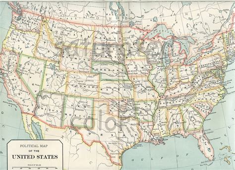 antique united states map original  usa map  saturatedcolor