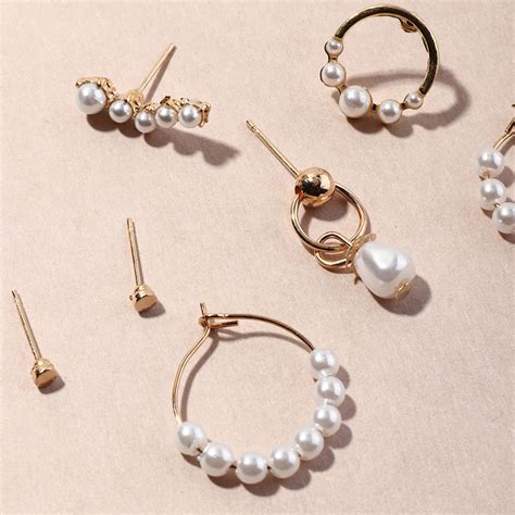 pairs  simple ring pearl string earrings