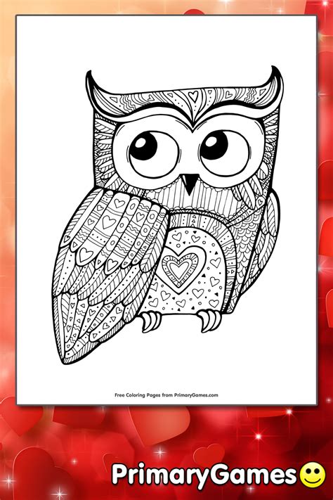 valentine owl coloring page printable valentines day coloring
