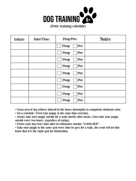 printable puppy potty training schedule chart