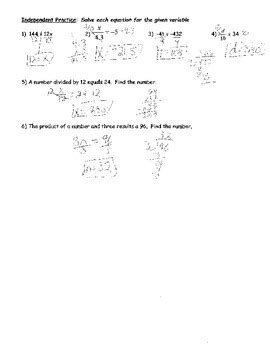 solving  step equations  multiplication  division notes