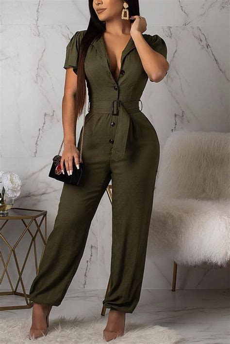 Army Green Fashion Sexy Solid Bandage Patchwork Short Sleeve V Neck