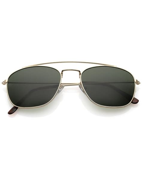 classic metal curved crossbar square lens aviator men sunglasses 53mm gold