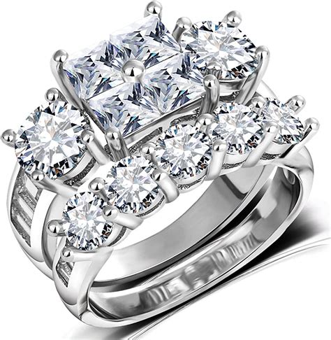 Princess Wedding Rings For Women Brilliant Cubic Zirconia