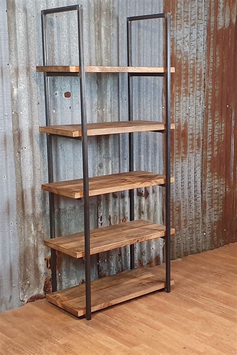 industrial style shelving unit freestanding bookshelves solid wood bookcase