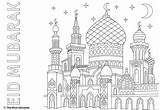 Eid Colouring Sheets Fitr Ul Mosque Kids Moon Stars Beautiful Colour Crescent Sky sketch template