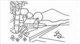 Sketsa Pemandangan Mewarnai Gudviral Petani Pohon Edukatif Rekomended Paud Pegunungan Gunung Delman Ipin Upin sketch template