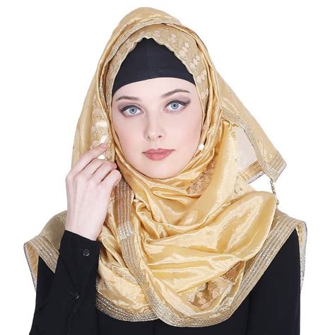 gold embroidered silk blend hijab momin libas
